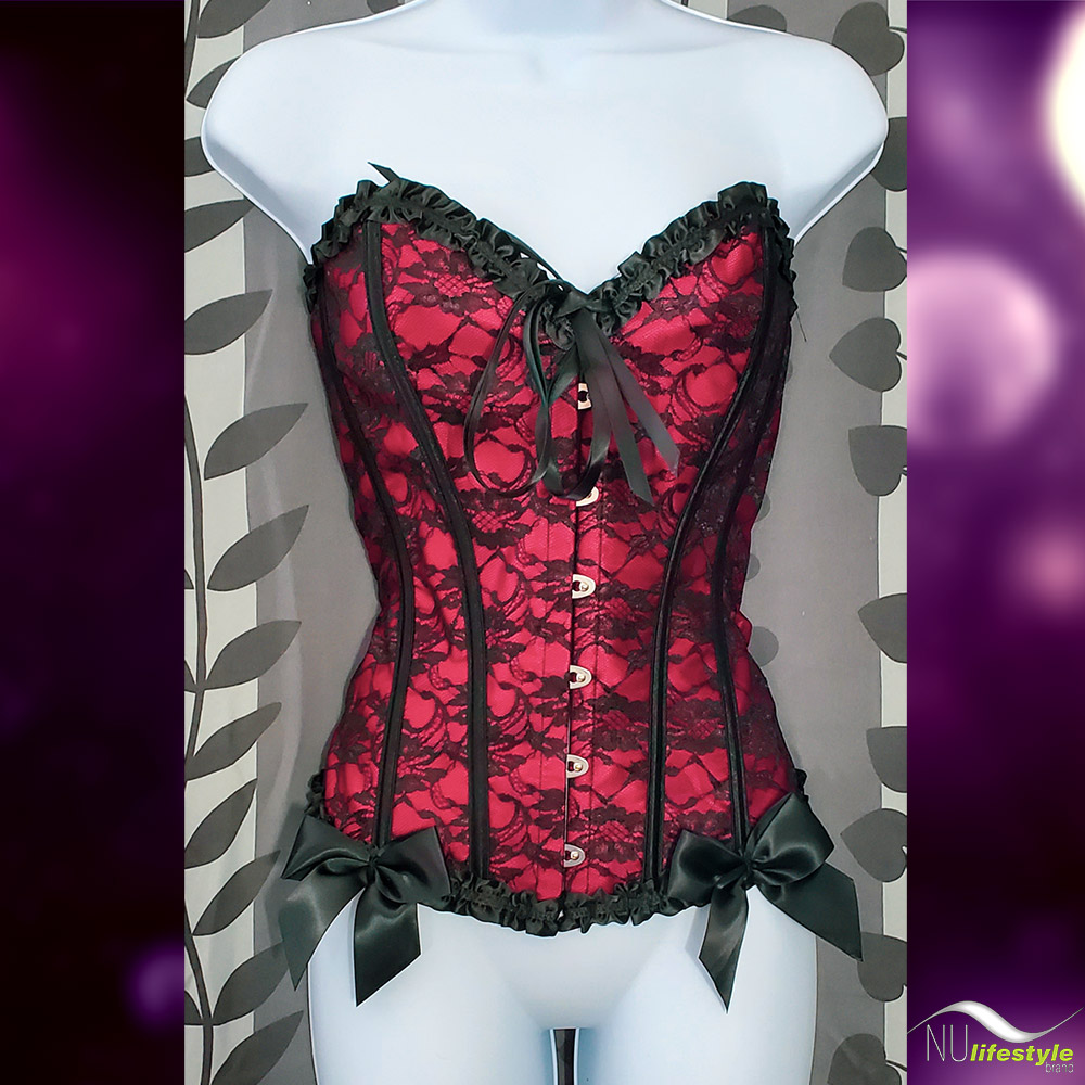 Red & Black Burlesque Lace Corset Lingerie with Back Design, Women's  Fashion, Tops, Sleeveless on Carousell
